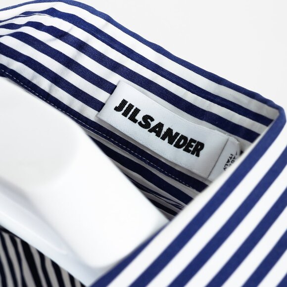 Jil Sander Aghata Dark Blue Cotton Striped Drape Blouse - Picture 5 of 11